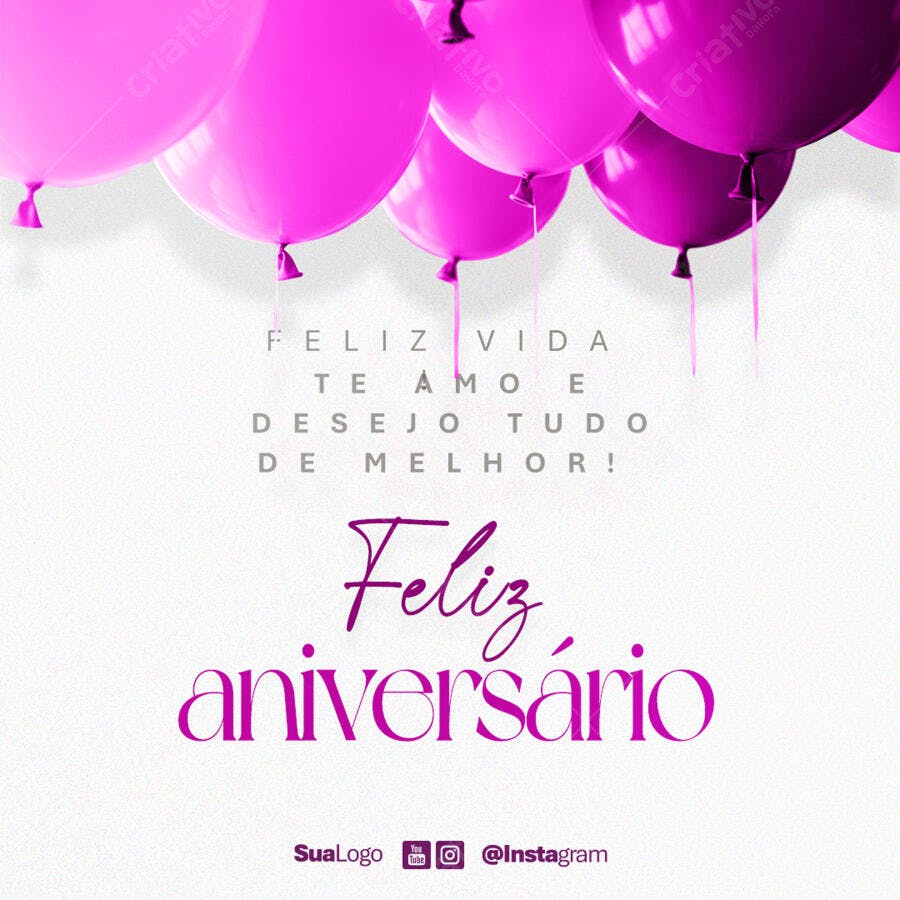 Postagem de Aniversário com Balões Rosa PSD Editável