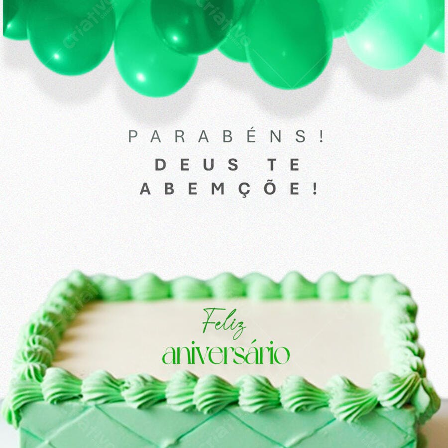 Post de Aniversário com Bolo Verde PSD Editável