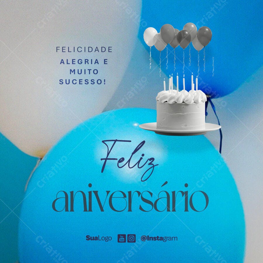 Post para Aniversário com Balões PSD Editável