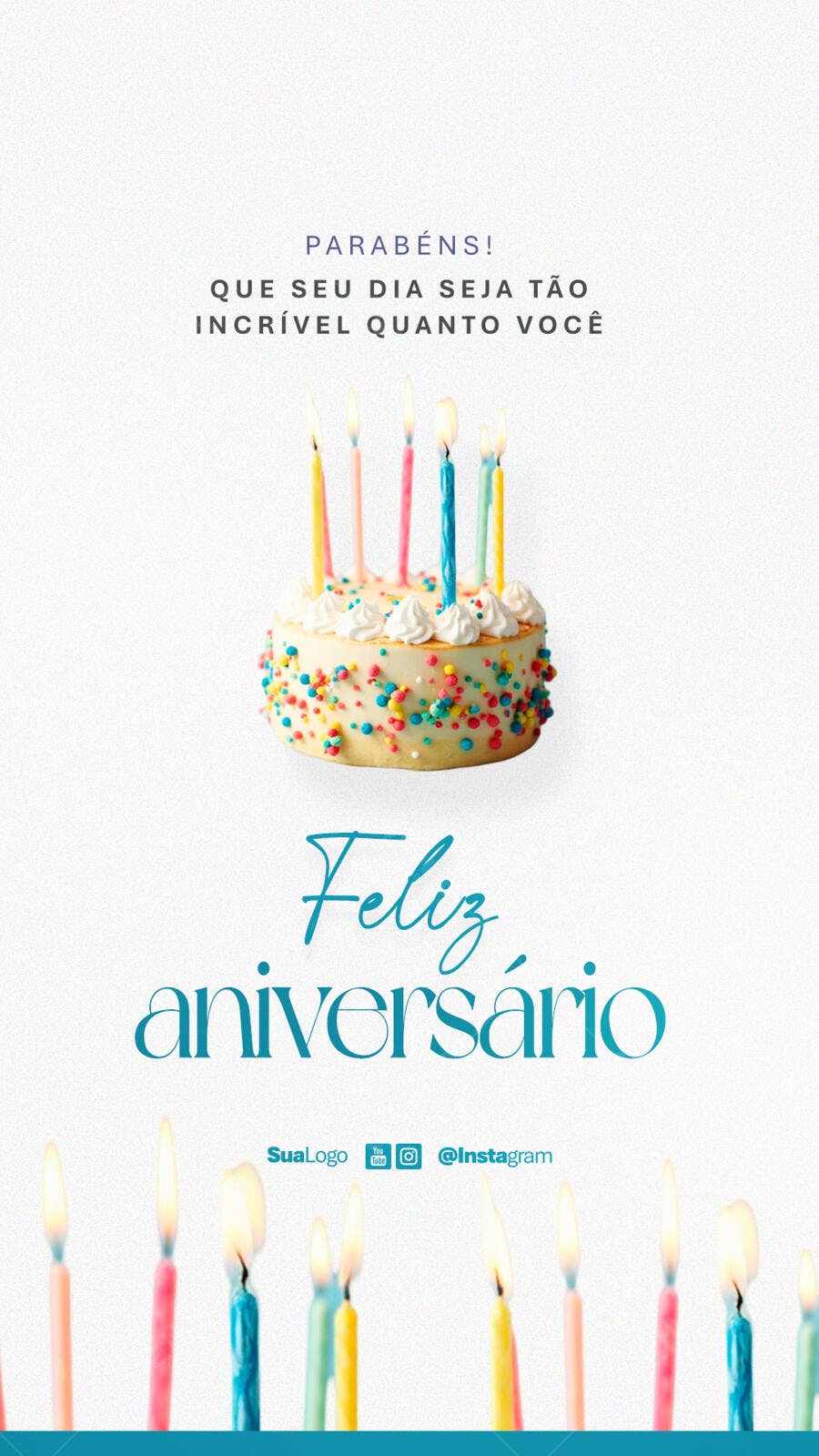 Flyer de Aniversário com Bolo e Velas PSD Editável