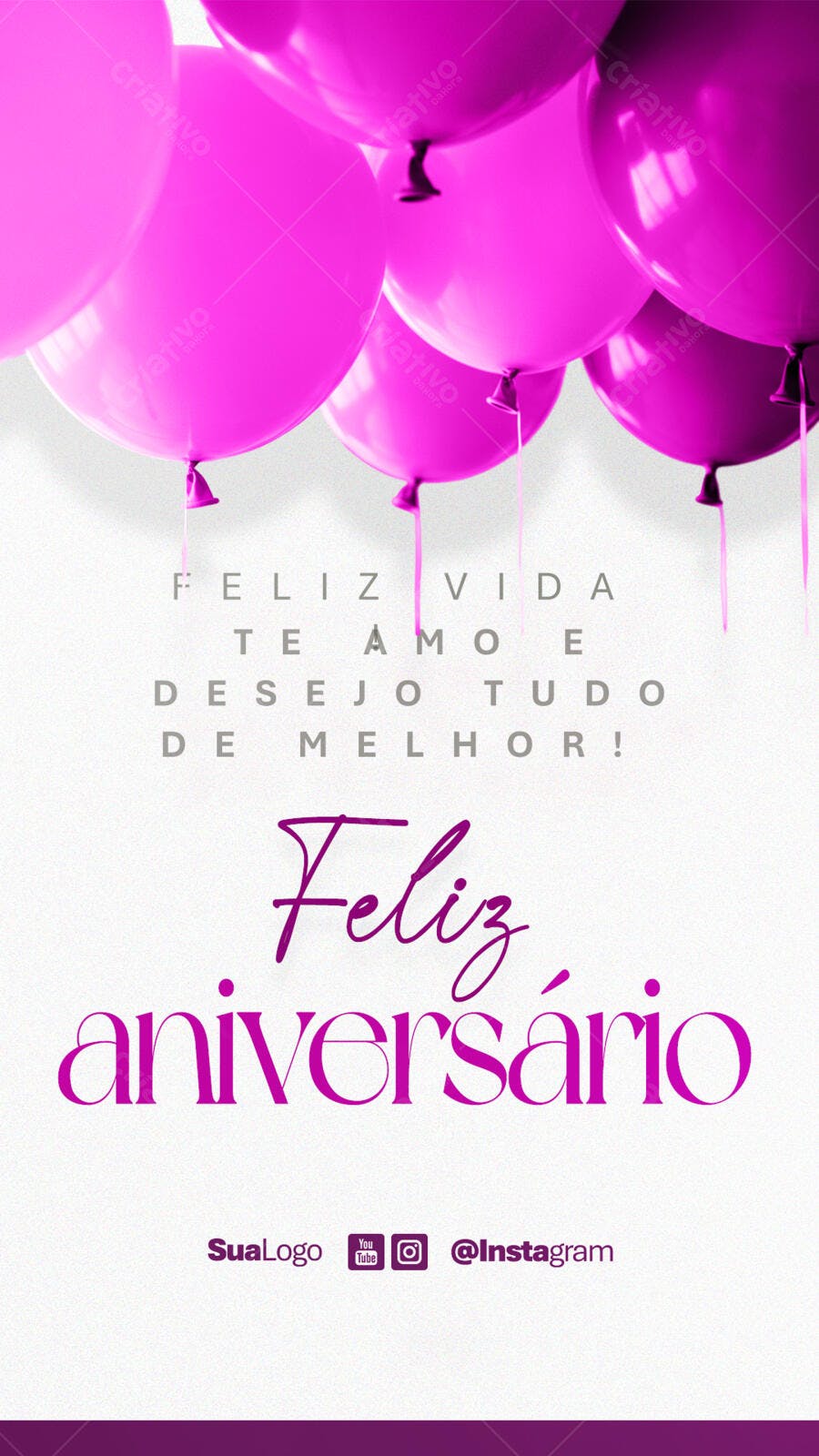Post para Aniversário com Balões Rosa PSD Editável