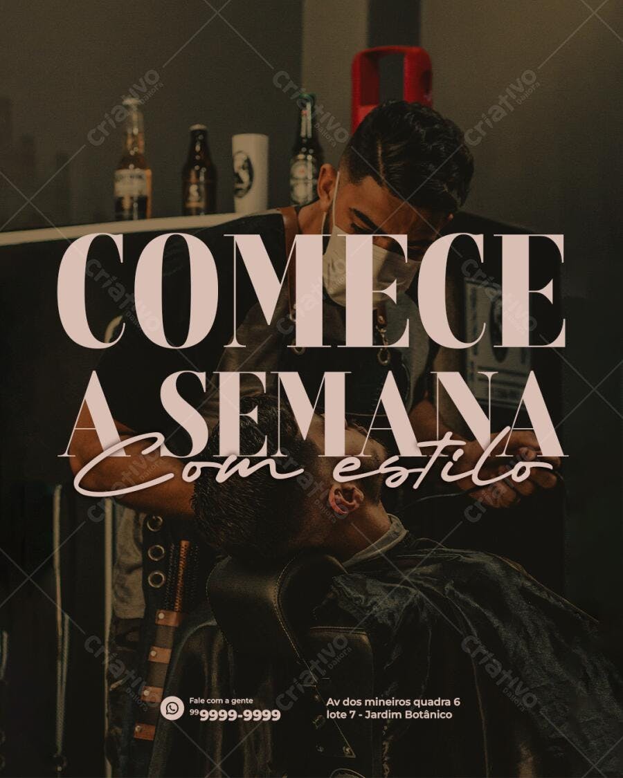 Flyer Barbearia Comece a Semana com Estilo PSD Editável