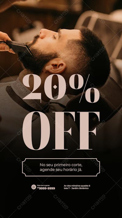 PSD Barbearia 20% OFF no primeiro corte