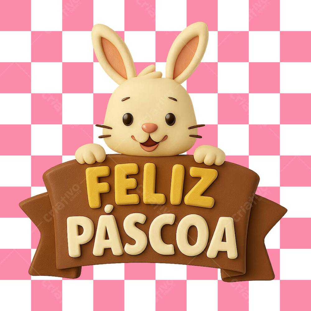 Selo 3D de Páscoa com tema de Feliz Páscoa.