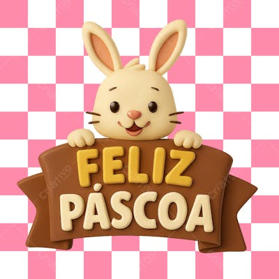 Selo 3D de Páscoa com tema de Feliz Páscoa.