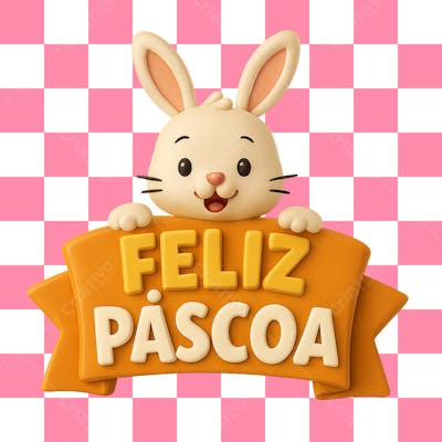 Selo 3D de Páscoa com tema de Feliz Páscoa.