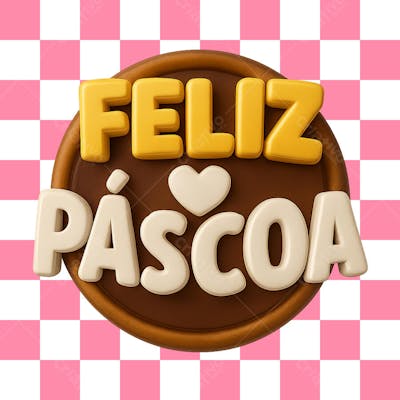 Selo 3D de Páscoa com tema de Feliz Páscoa.