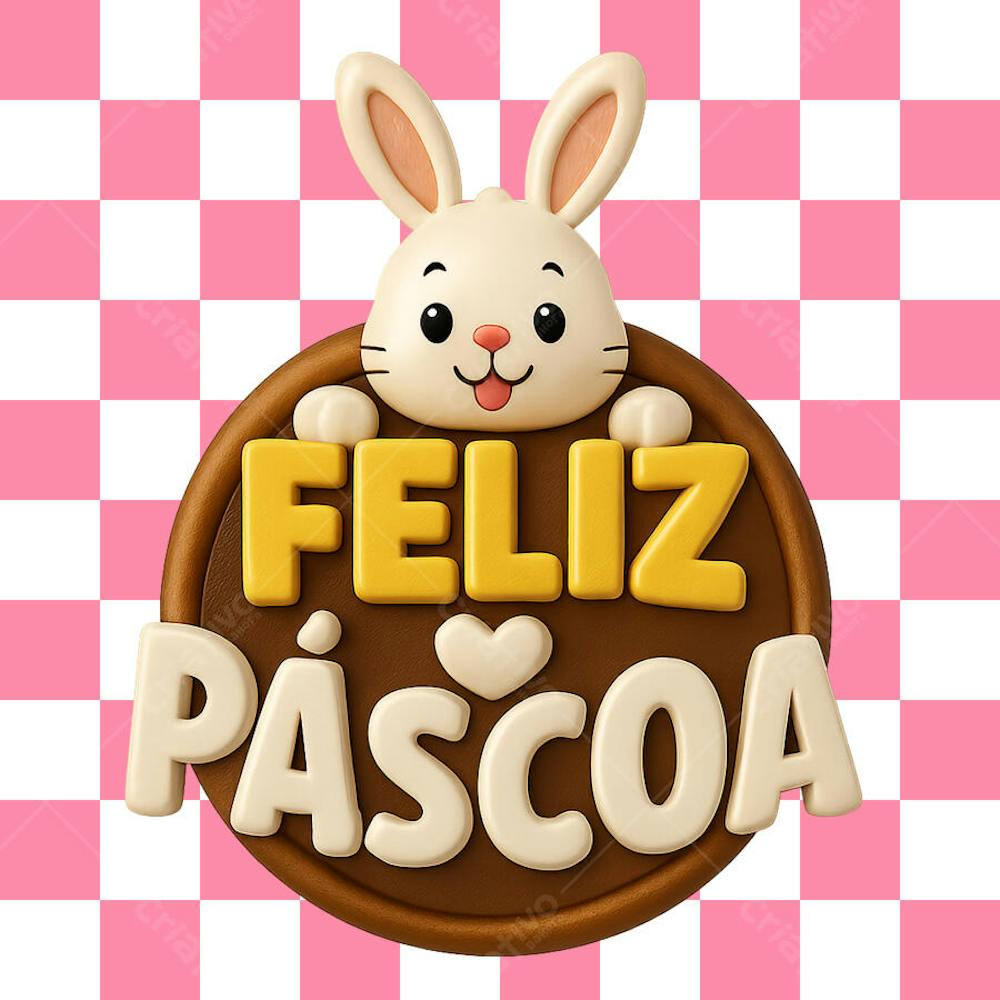 Selo 3D de Páscoa com tema de Feliz Páscoa.