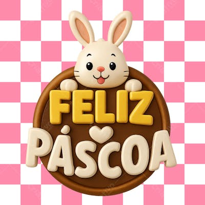 Selo 3D de Páscoa com tema de Feliz Páscoa.