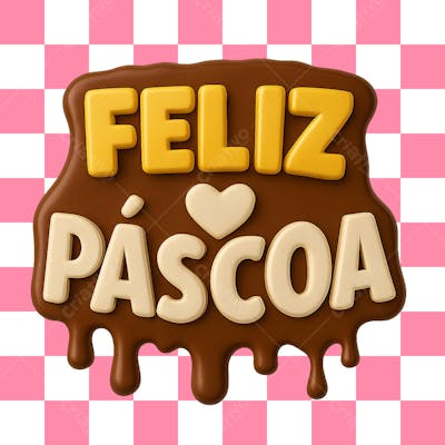 Selo 3D de Páscoa com tema de Feliz Páscoa.