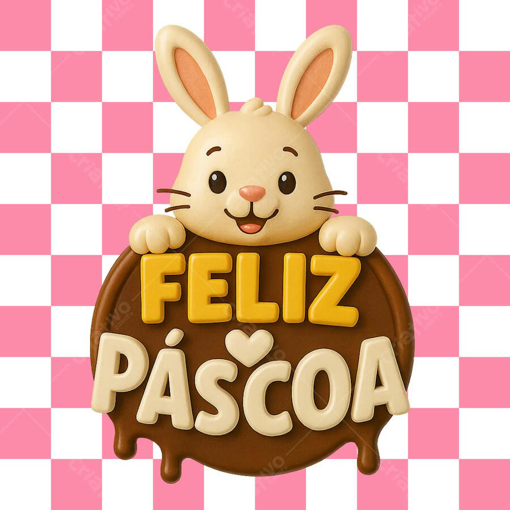 Selo 3D de Páscoa com tema de Feliz Páscoa.
