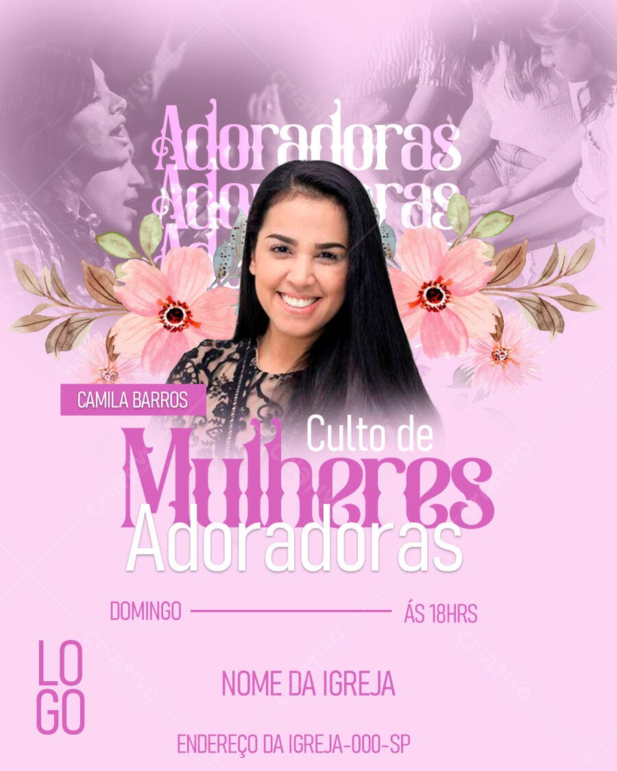 Flyer para Culto de Mulheres Adoradoras PSD Editável