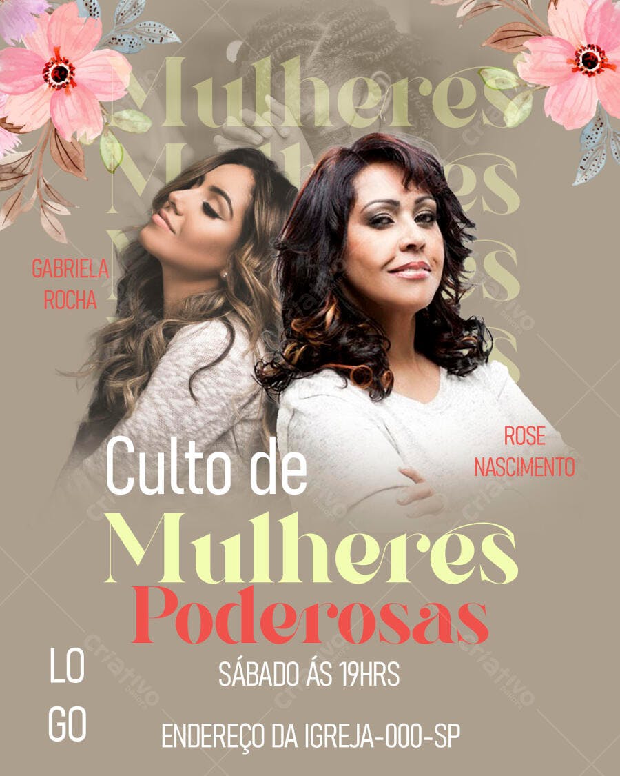 Flyer para Culto de Mulheres Poderosas PSD Editável