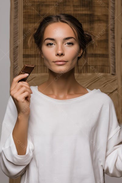 modelo mulher com chocolate na mão loira e morena jovem para criar flyer (1)