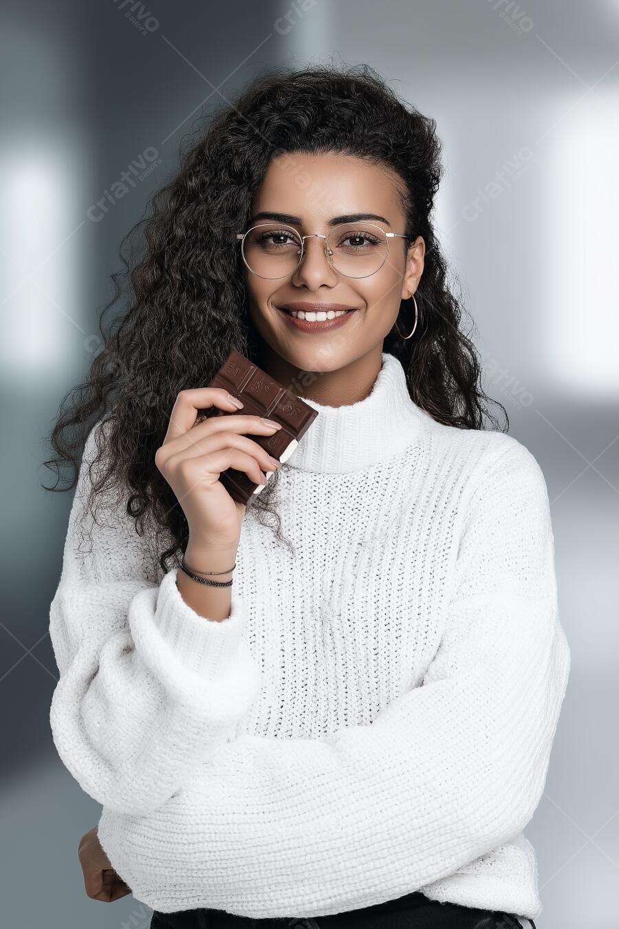 Mulher com chocolate sorrindo