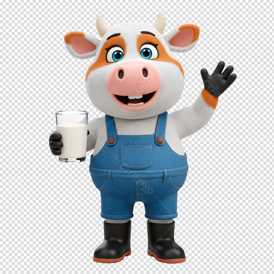 Ilustração de Vaca com Leite PSD Editável