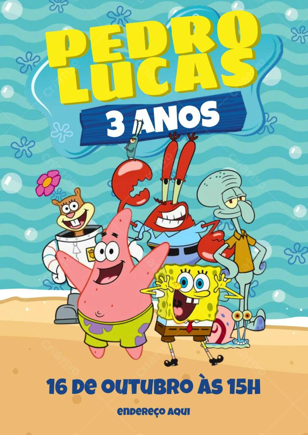 Convite de aniversário infantil Bob Esponja e sua turma