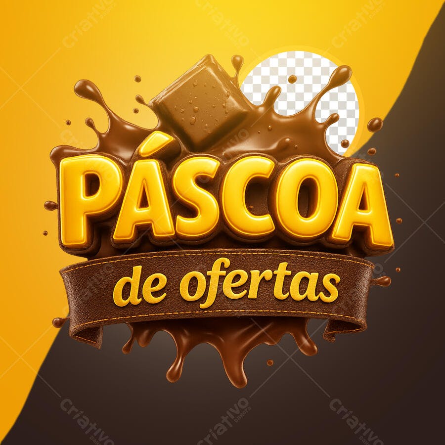 Selo 3D promocional Páscoa chocolate dourado