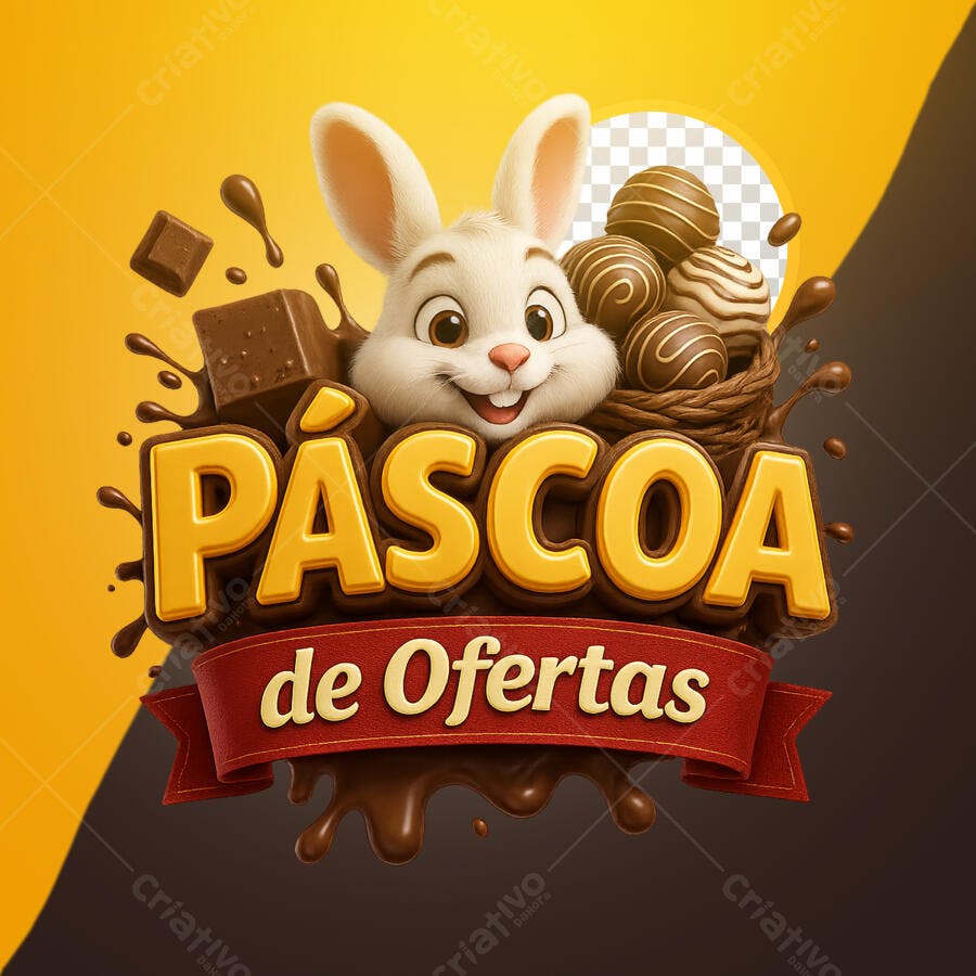Selo 3D Páscoa promocional marrom e amarelo