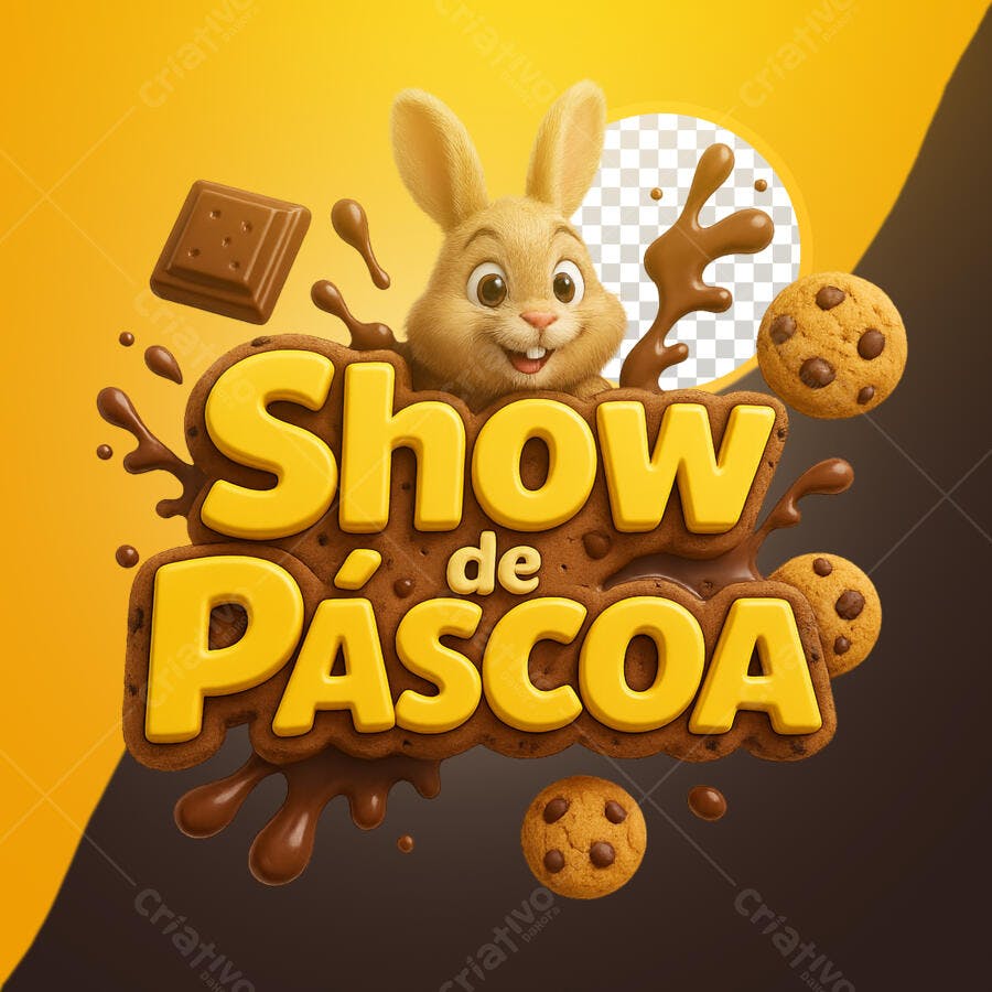 Selo 3D Páscoa Amarelo e Marrom com Coelho