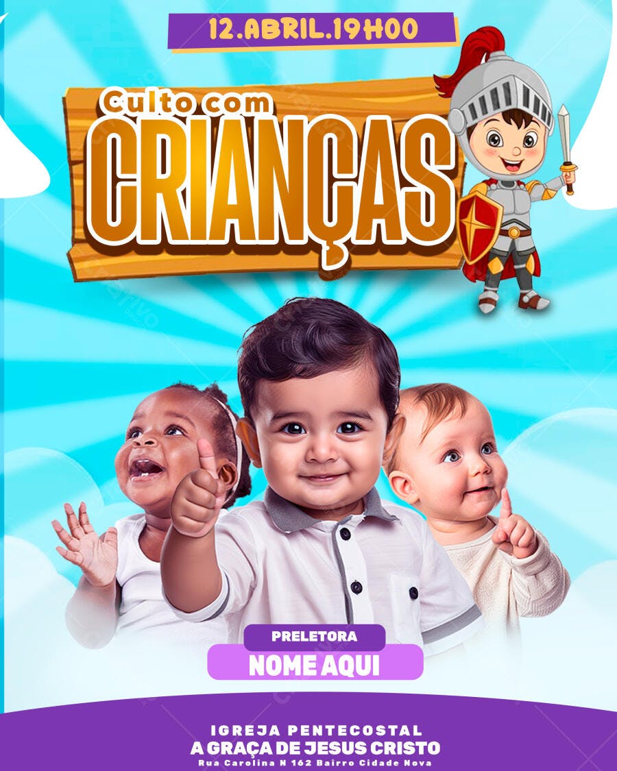 Flyer Culto Infantil 12 de Abril PSD Editável