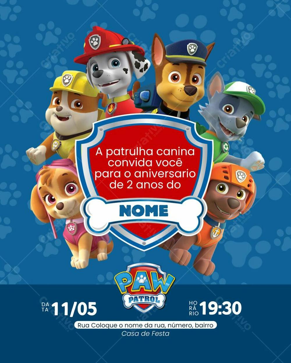 Convite Aniversário Patrulha Canina Psd Editável