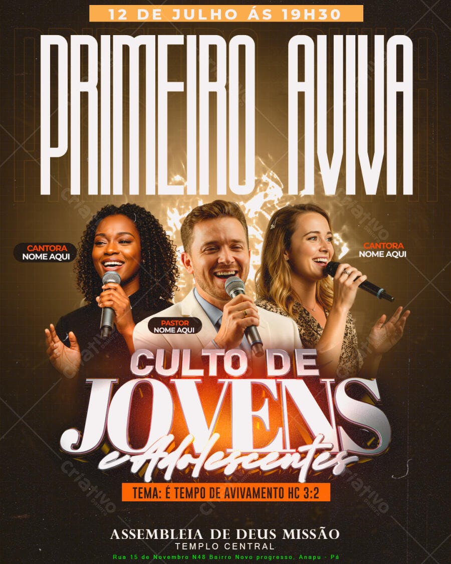 Flyer para Culto de Jovens 12 de Julho PSD Editável