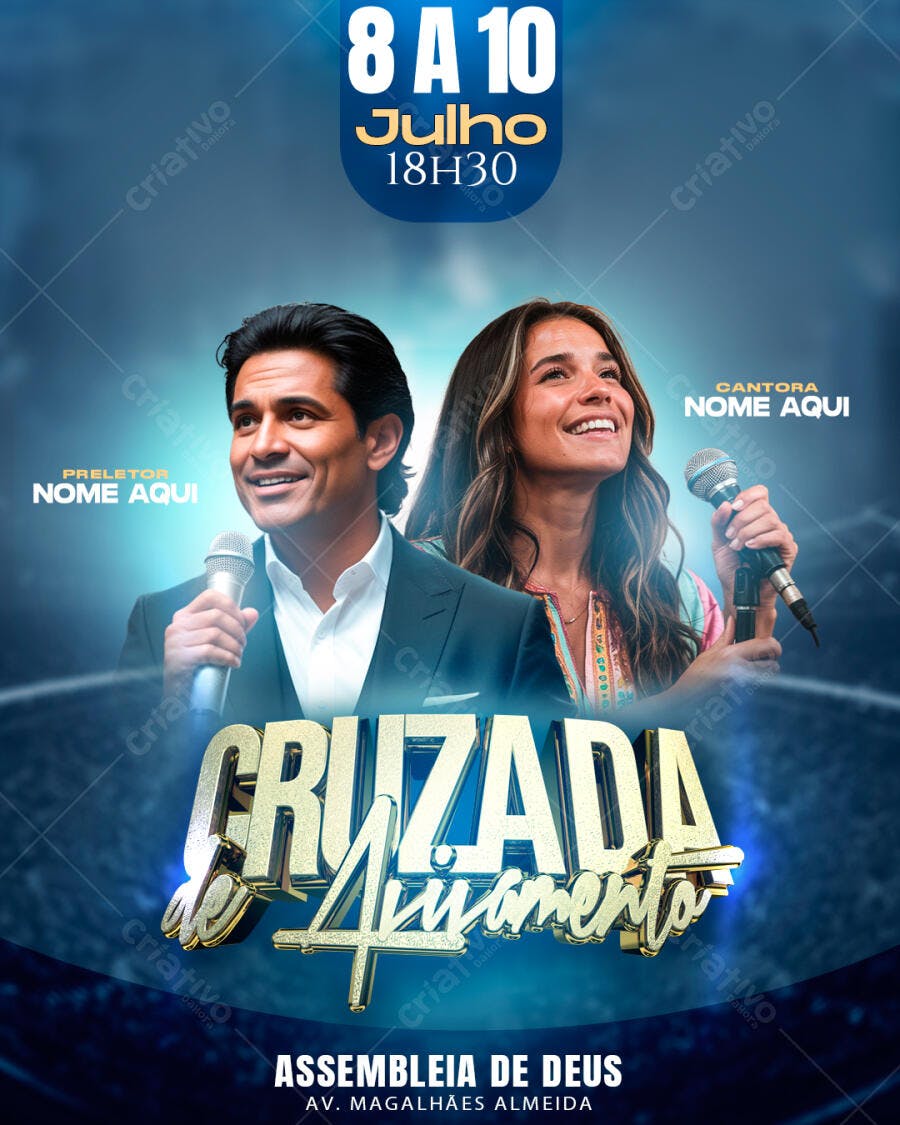 Flyer para Cruzada de Avivamento PSD Editável