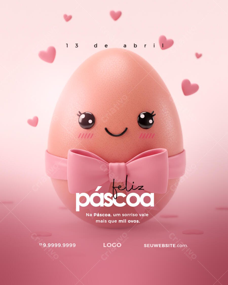 Flyer Páscoa com Ovo Kawaii PSD Editável