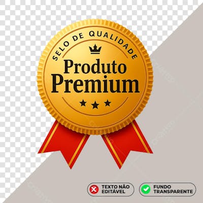 Selo 3D Produto Premium Selo de Qualidade Dourado PNG