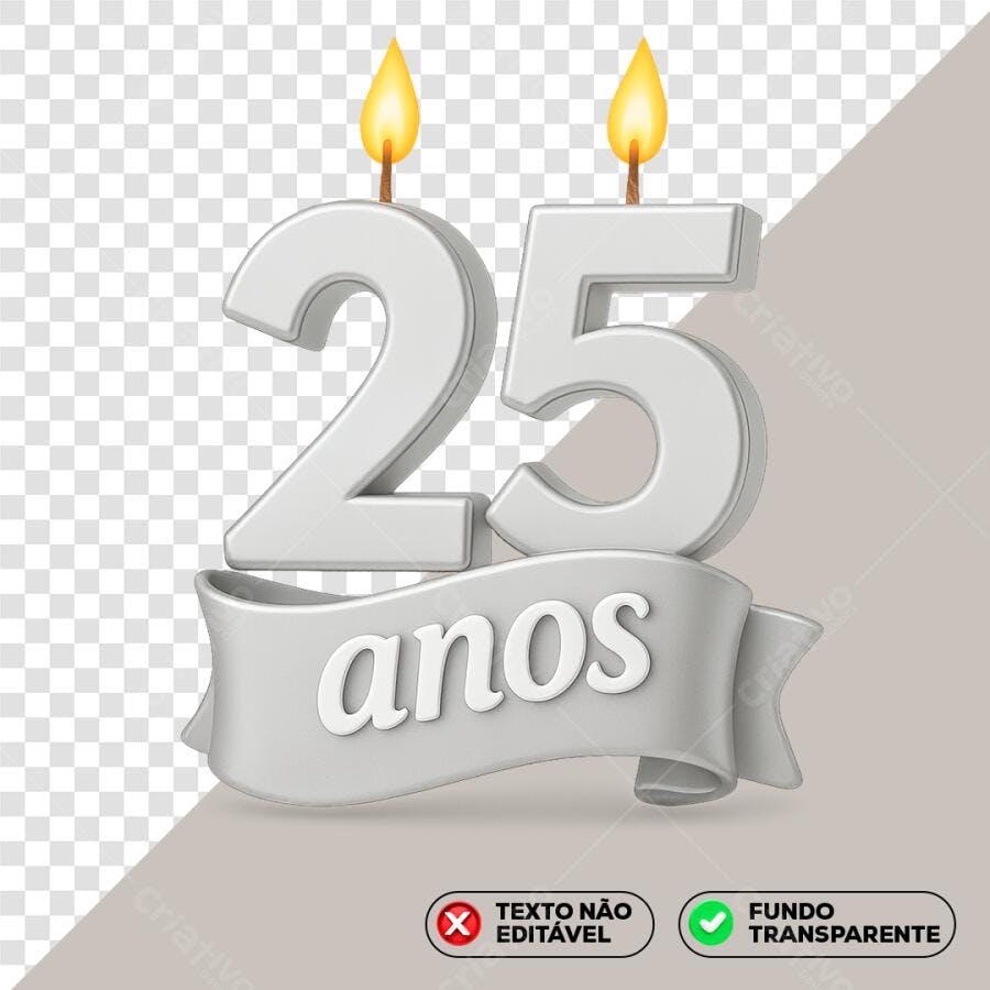 25 Anos com Vela PNG com fundo transparente