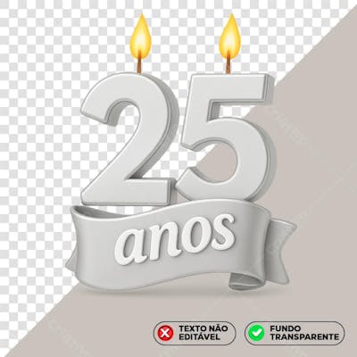 Bodas de Prata 25 anos Parabéns Aniversário Selo 3D