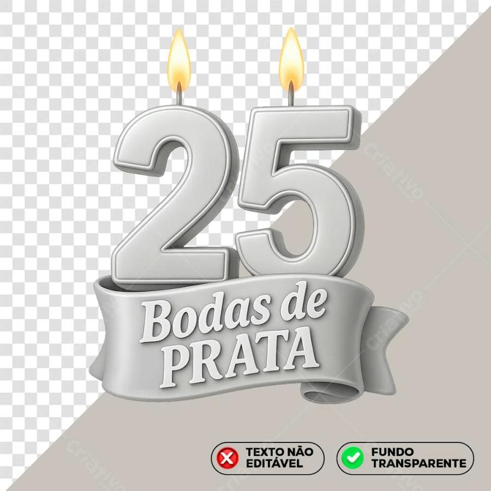 Bodas de Prata 25 anos Parabéns Aniversário Selo 3D