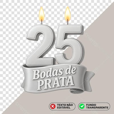 Bodas de Prata 25 anos Parabéns Aniversário Selo 3D