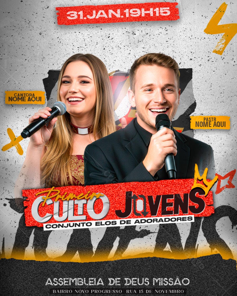 Flyer para Culto Jovem 31 de Janeiro PSD Editável