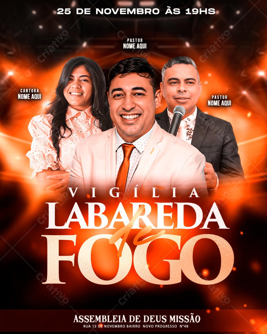 Flyer para Vigília Labareda de Fogo PSD Editável