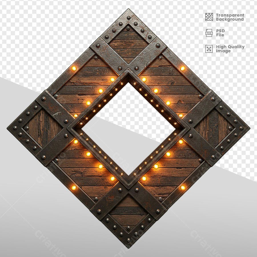 Moldura de Madeira Rustica com Luzes PSD Editável