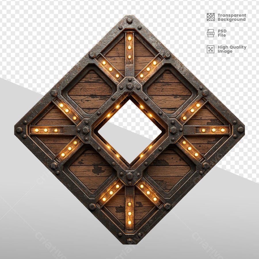 Moldura de Madeira e Metal com Luzes PSD Editável