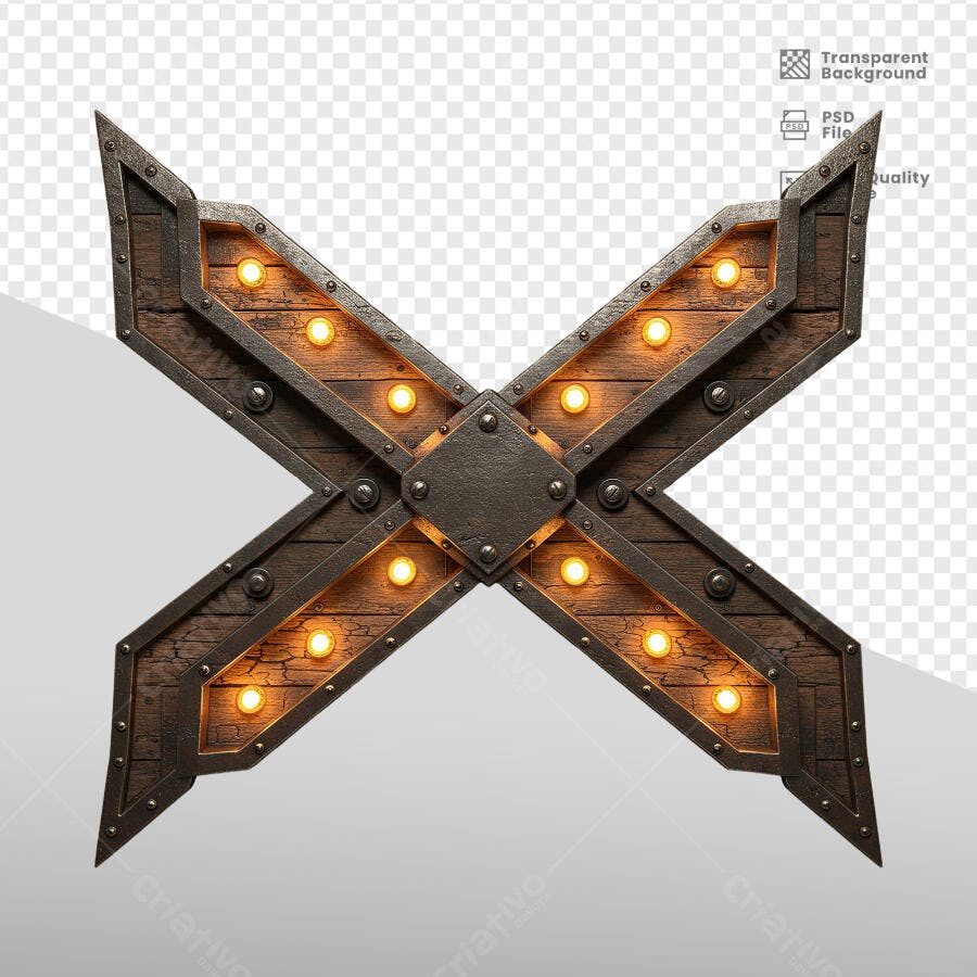 Letreiro em X de Madeira e Metal PSD Editável