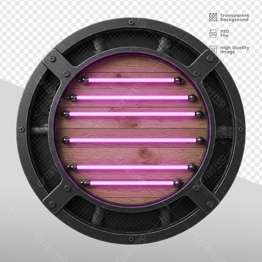 Moldura Circular com Luzes Neon PSD Editável