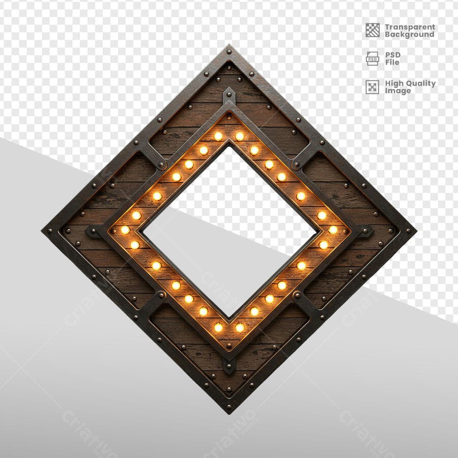Moldura de Madeira e Metal com Luzes PSD Editável