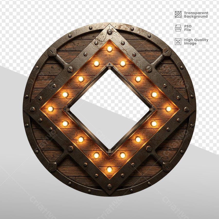 Moldura de Madeira e Metal com Luzes PSD Editável