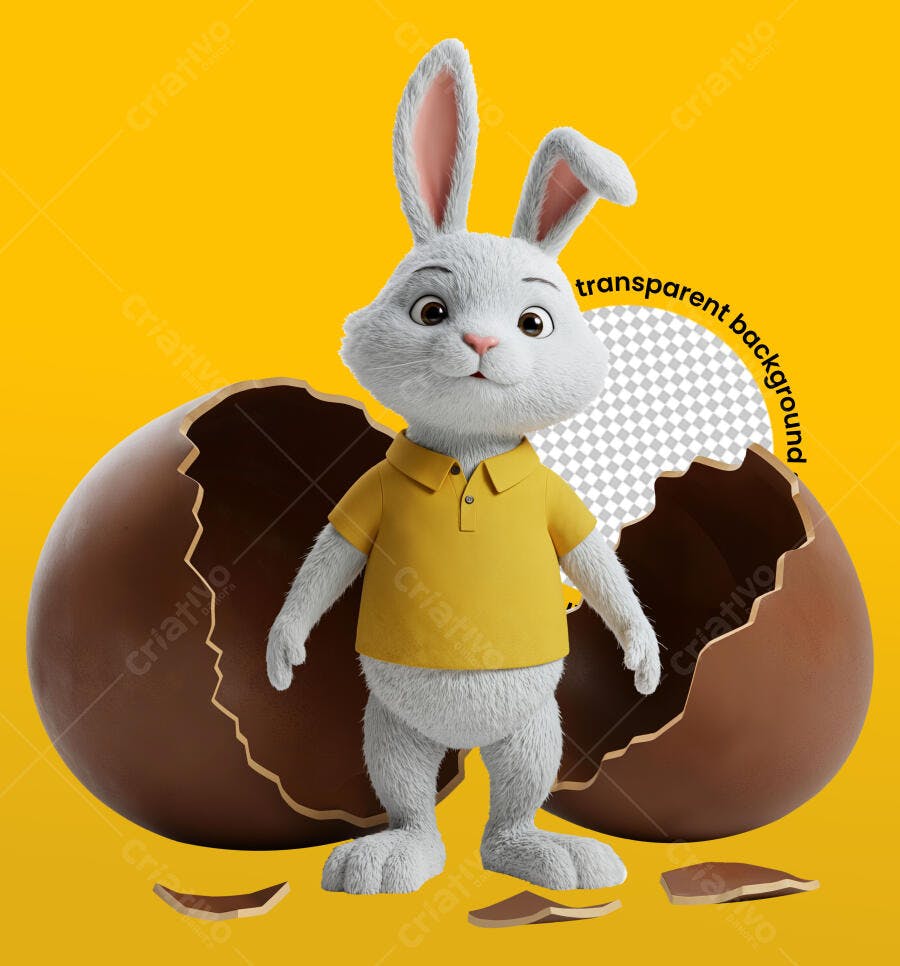 Páscoa: Coelho e Ovo de Chocolate PSD Editável