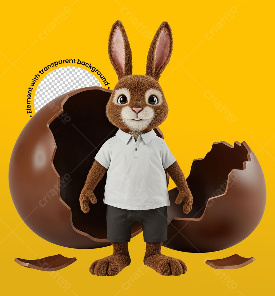 PSD Coelho Páscoa com Ovo de Chocolate Editável