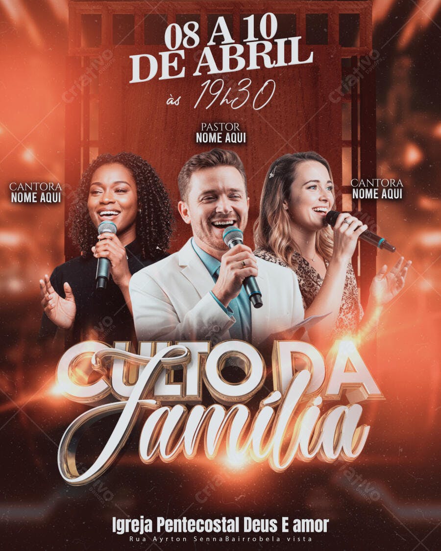 Flyer para Culto da Família 08 a 10 de Abril PSD Editável