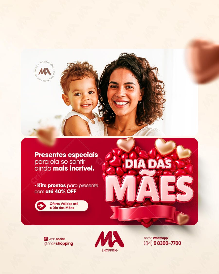 Flyer Dia das Mães, Mãe e Filho PSD Editável