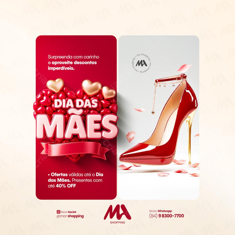 Flyer Dia das Mães com Saltos Vermelhos PSD Editável