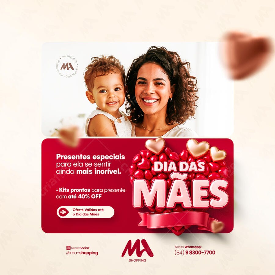 Flyer Dia das Mães com Mãe e Filho PSD Editável