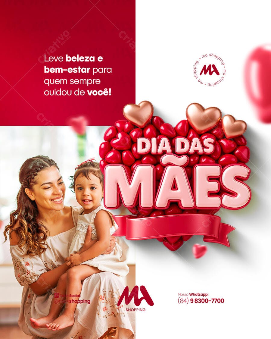 Flyer Dia das Mães com Mãe e Filha PSD Editável