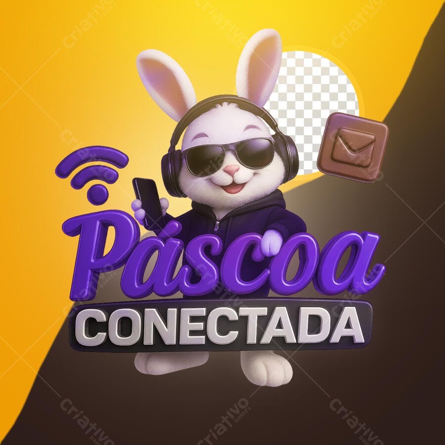 Selo 3D Pascoa Conectada Roxo e Branco
